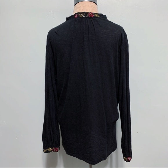 Lucky Brand Mandarin Tie- Neck Floral Embroidered - Picture 7 of 8